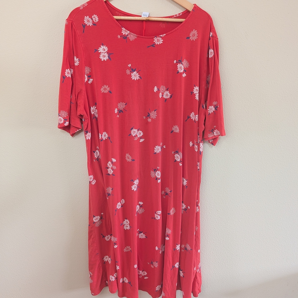 Old Navy Floral Dress Womens‎ 3X Plus Red Orange Daisy Print Short Sleeve Casual